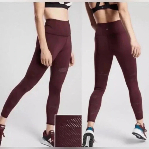 Athleta persistence laser cut 7/8 tight maroon leggings - Picture 1 of 7